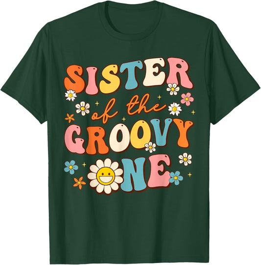 Sister Of The Groovy One 1st Birthday Pregnancy Announcement T-Shirt - T-Shirt | Forest