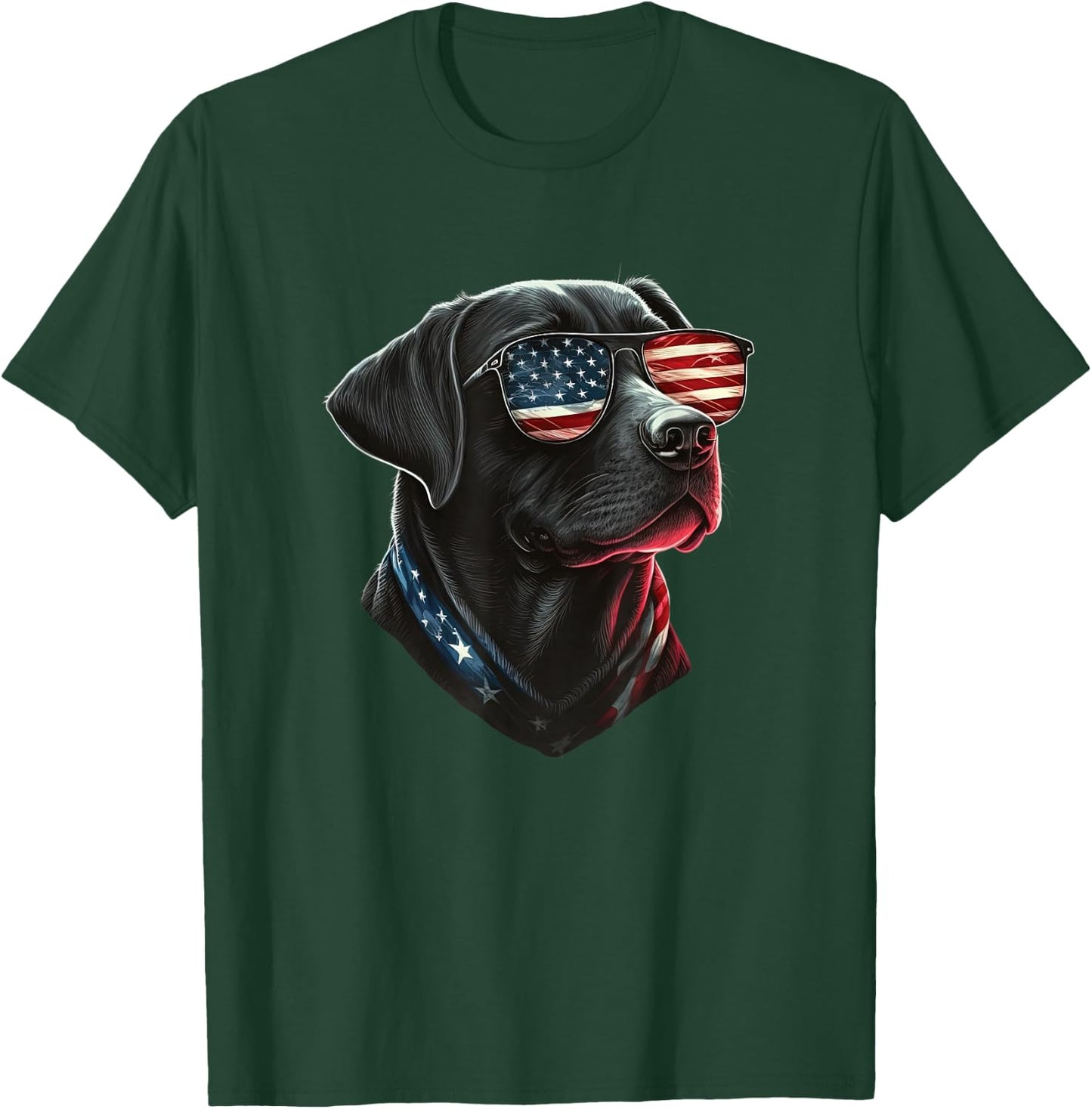 Black Labrador Retriever American Flag Patriotic USA T-Shirt - T-Shirt | Forest