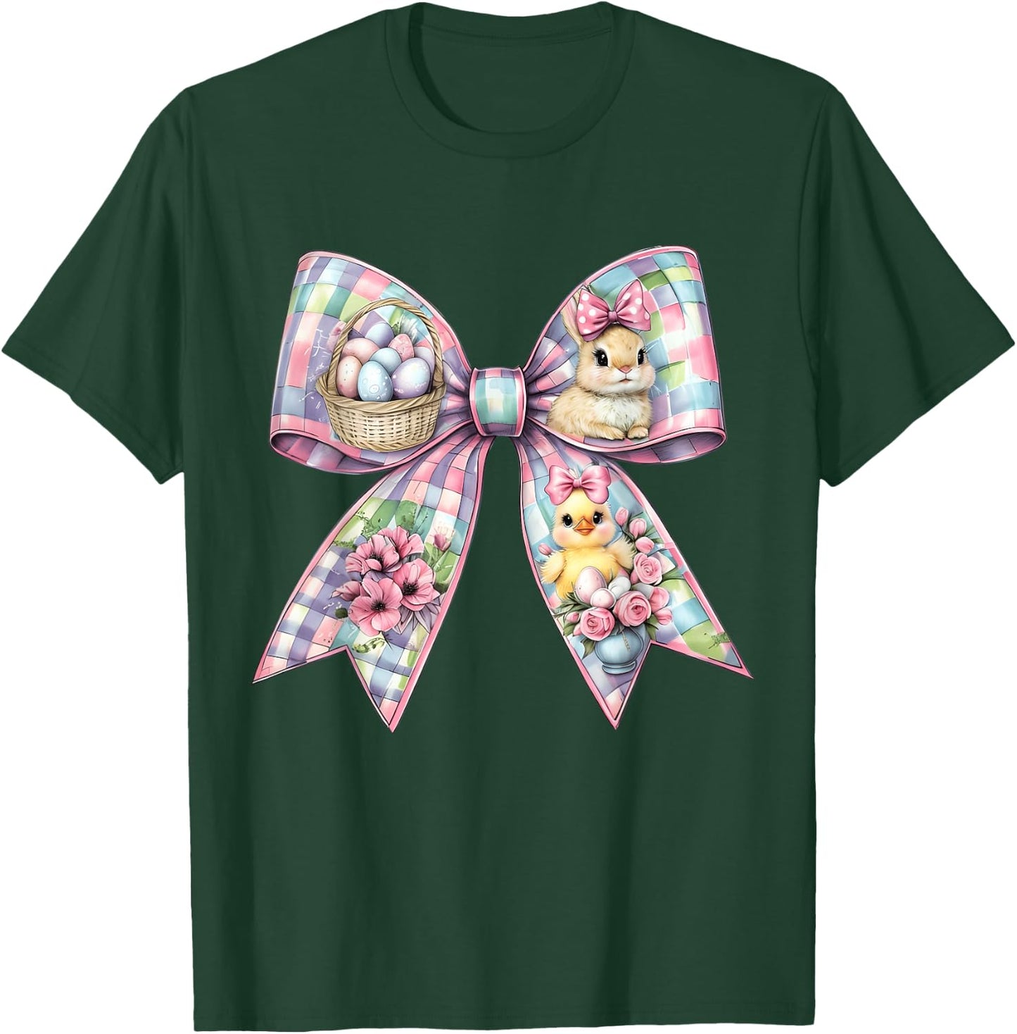 Happy Easter Bunny Coquette Bow Floral Spring Women Girl Kid T-Shirt - T-Shirt | Forest