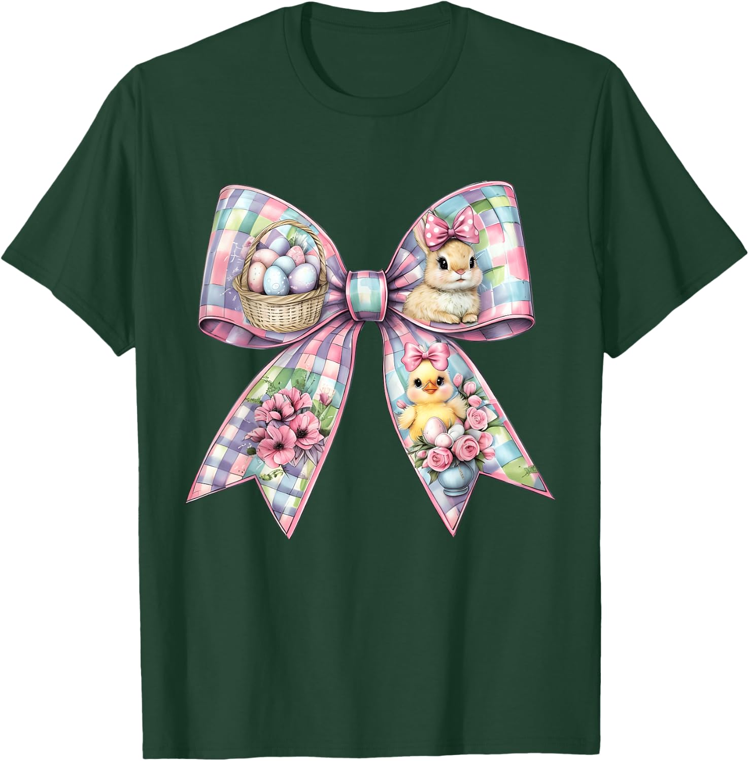 Happy Easter Bunny Coquette Bow Floral Spring Women Girl Kid T-Shirt - T-Shirt | Forest