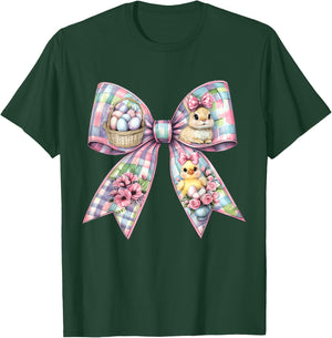 Happy Easter Bunny Coquette Bow Floral Spring Women Girl Kid T-Shirt - T-Shirt | Forest