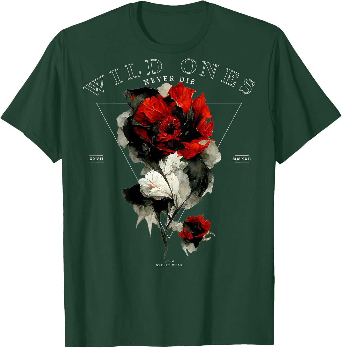 Backprint Streetwear Mode Fashion Damen Herren Retro Rose T-Shirt - T-Shirt | Forest