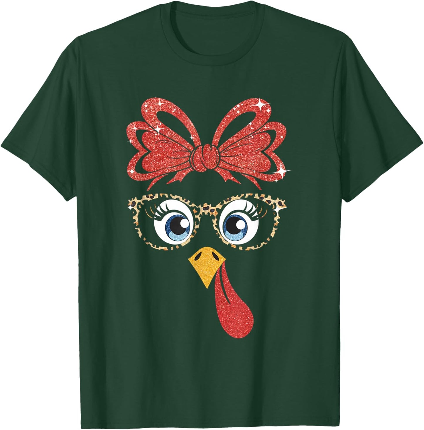 Thanksgiving Turkey Face Leopard Glasses Women Girls T-Shirt - T-Shirt | Forest