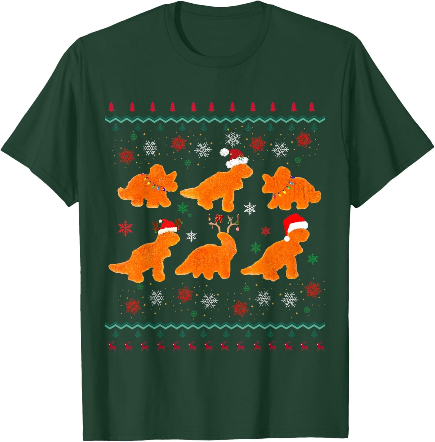 Dinosaur Chicken Nuggets Ugly Christmas Sweater styleFunny T-Shirt - T-Shirt | Forest