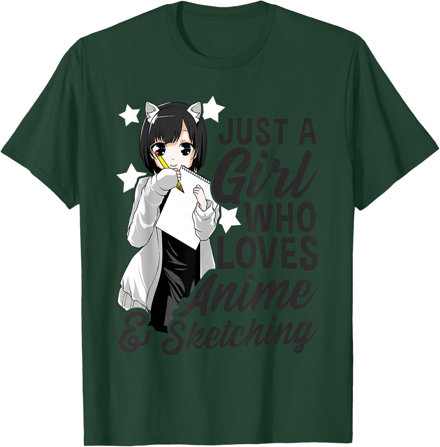 Just a Girl Who Loves Anime and Sketching Drawing T-Shirt - T-Shirt | Forest