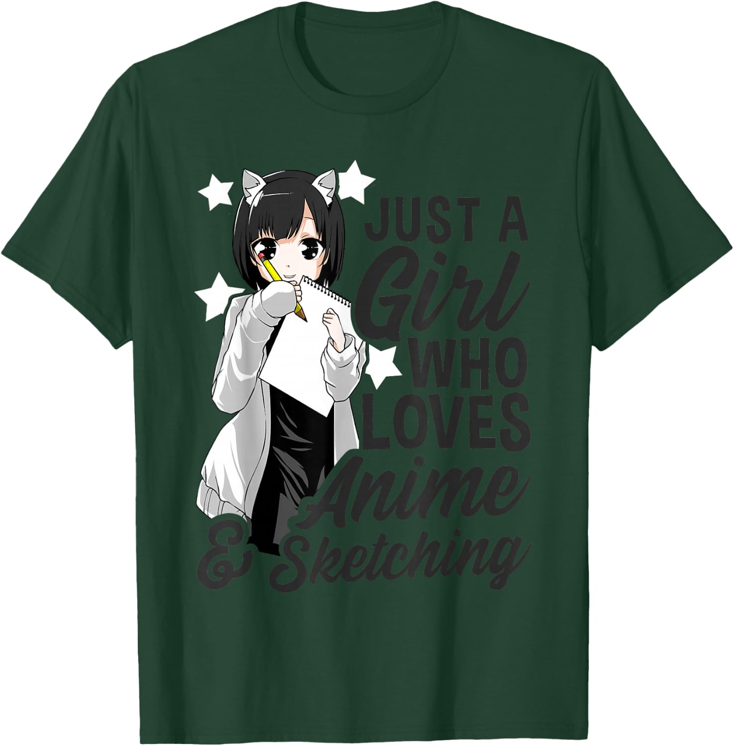 Just a Girl Who Loves Anime and Sketching Drawing T-Shirt - T-Shirt | Forest