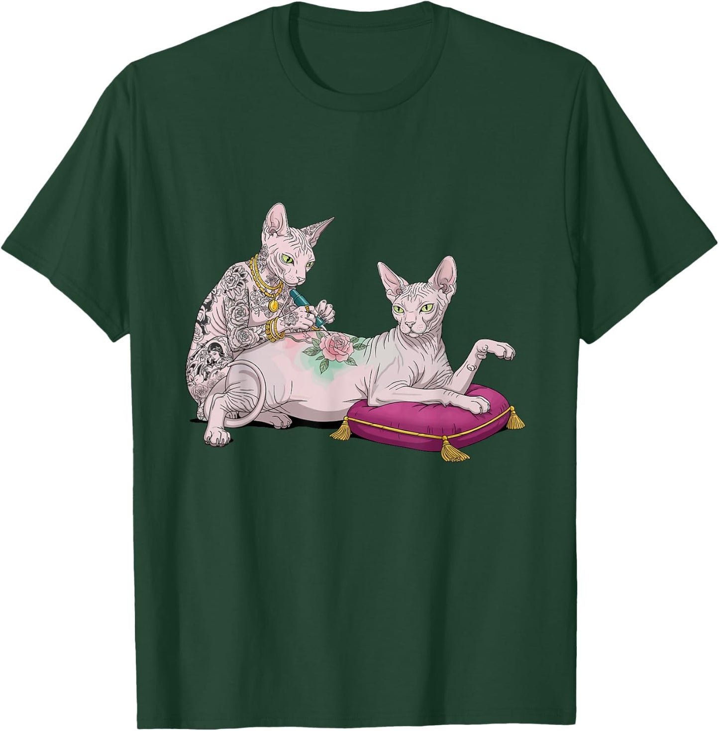 Sphynx Cat Tattooing Funny Meme Kitty Humor Tattoo Artist T-Shirt - T-Shirt | Forest