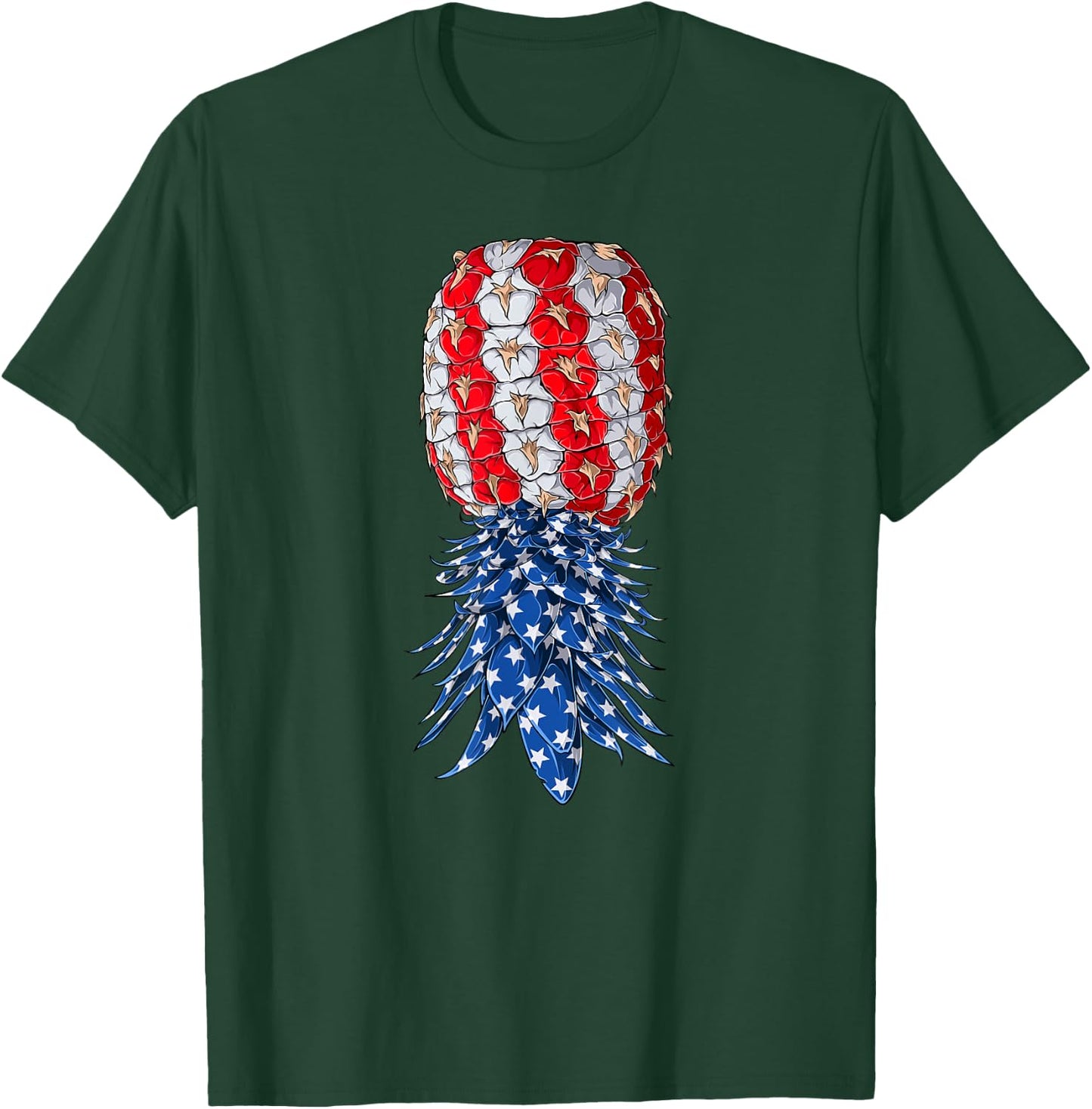 July Patriotic Red White Blue Upside Down Pineapple Swinger T-Shirt - T-Shirt | Forest