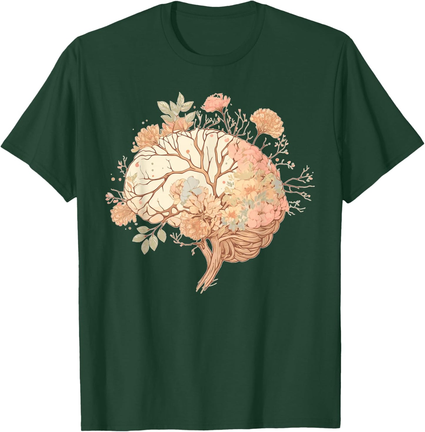 Spring Flower Neurologist Floral Brain Neuroscience T-Shirt - T-Shirt | Forest