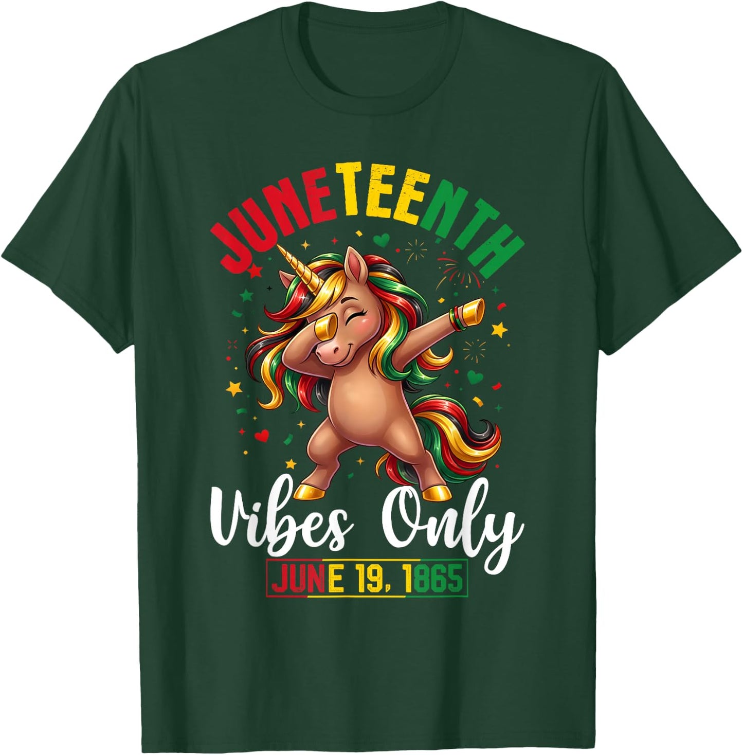 Juneteenth June 19 1865 Cute Unicorn Dabbing Girls Kids T-Shirt - T-Shirt | Forest