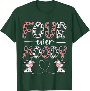 Four Ever Moody 4th Birthday 4 Years Old Birthday Cow Print T-Shirt - T-Shirt | Forest