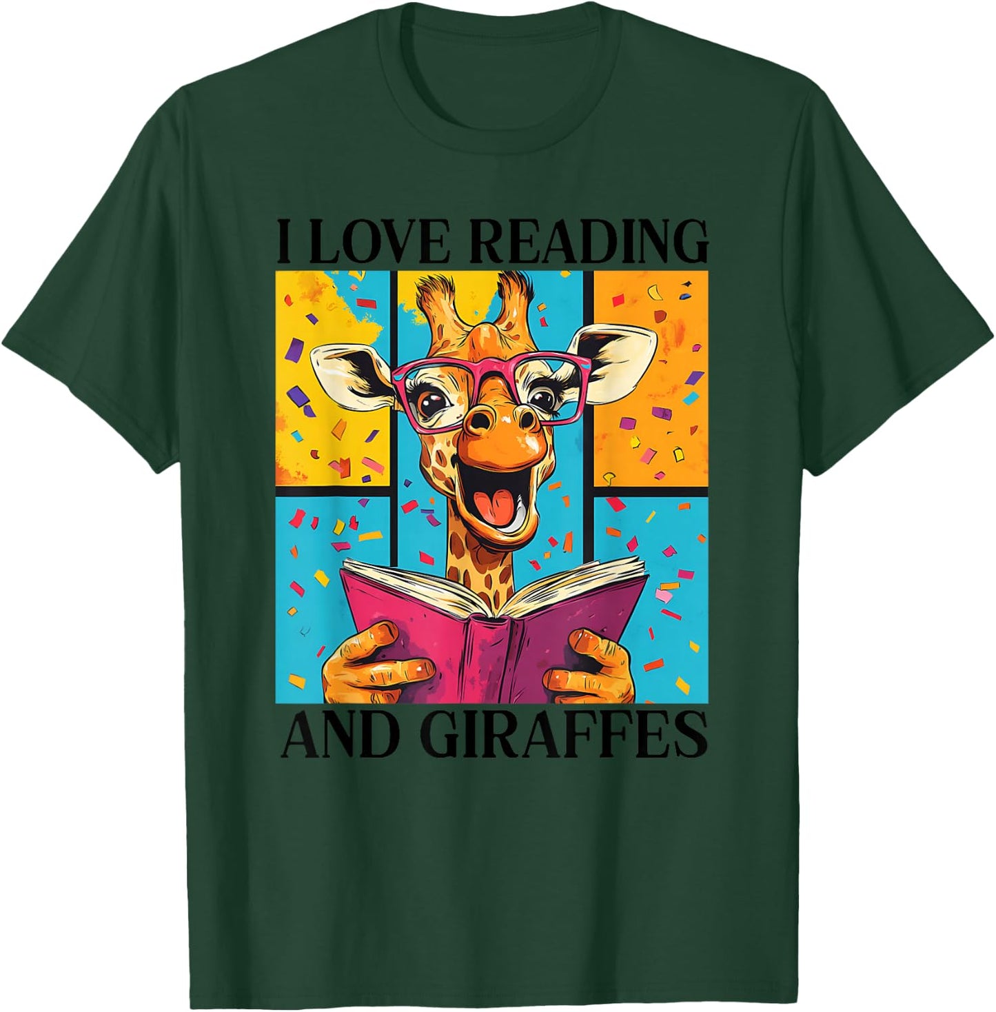 Love Reading And Giraffes Cute Giraffe Reading Book Lovers T-Shirt - T-Shirt | Forest