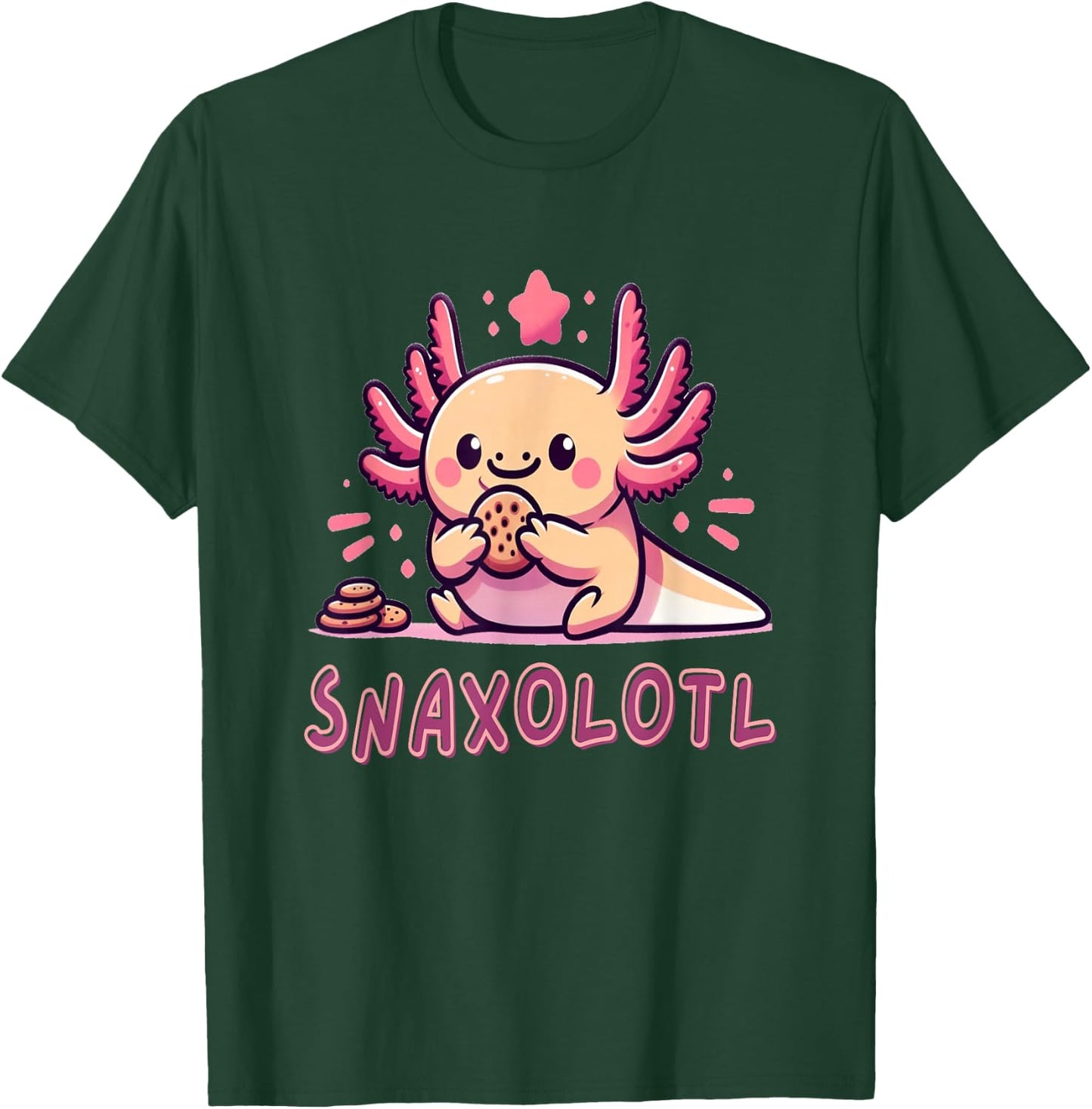 Snaxolotl Pun Animal Funny Kawaii Axolotl Eating Snacks T-Shirt - T-Shirt | Forest