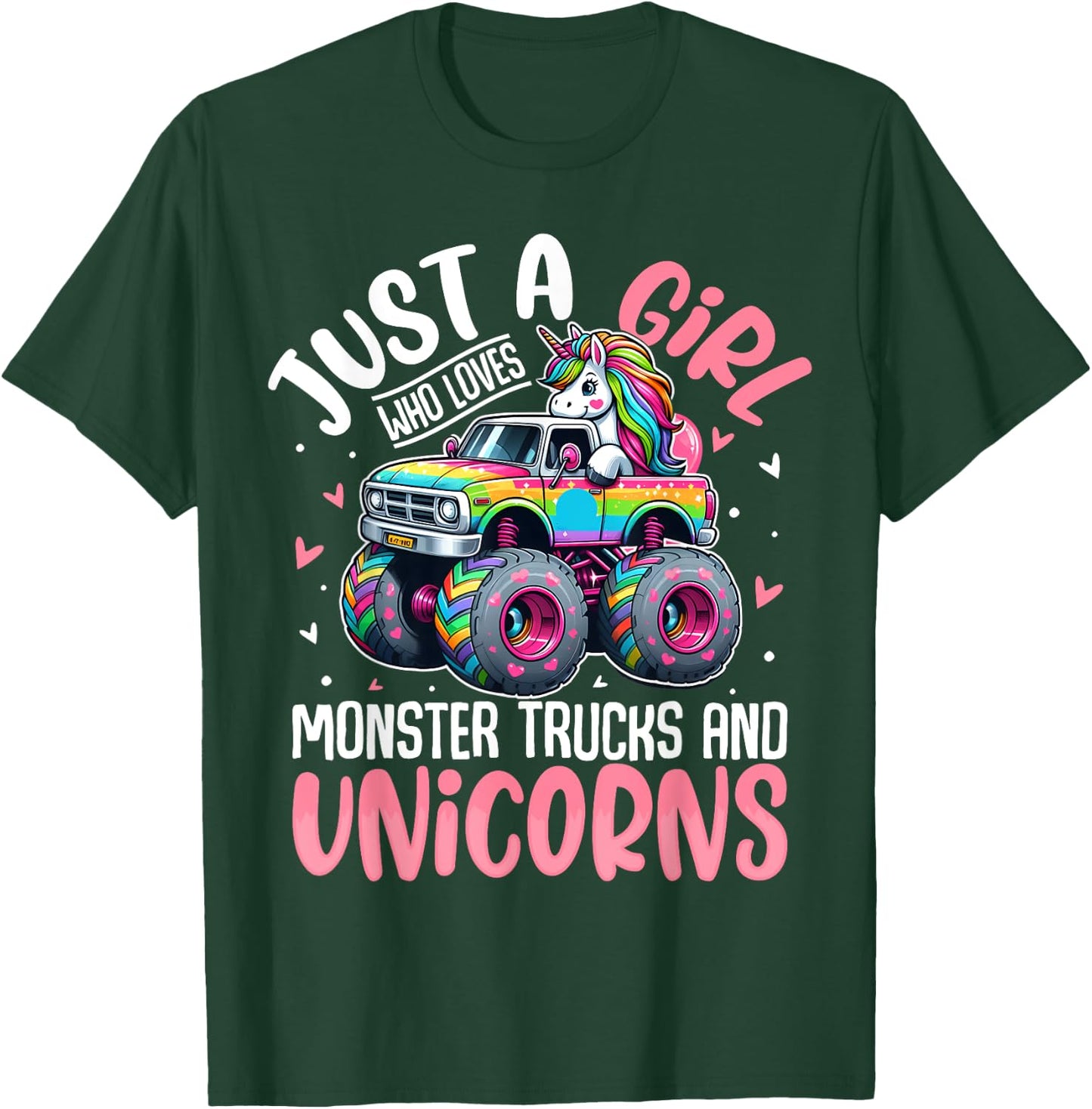 Just a Girl Who Loves Monster Trucks And Unicorns Toddler T-Shirt - T-Shirt | Forest