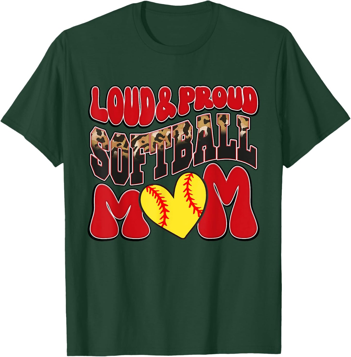 Loud Proud Softball Mom Red Team Leopard Softball Mom Squad T-Shirt - T-Shirt | Forest