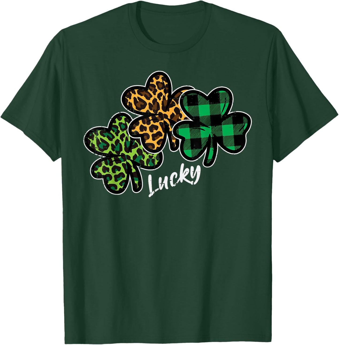 Leopard Shamrocks Lucky St Patricks Day Women Girls Kids T-Shirt - T-Shirt | Forest