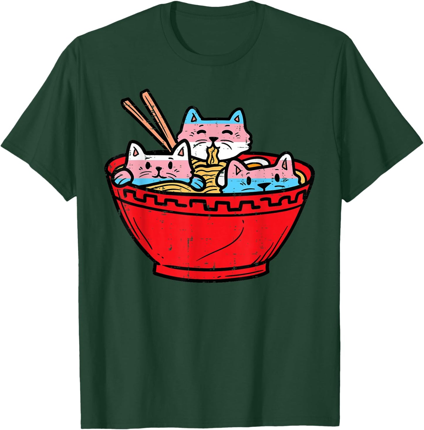 Ramen Cats Transgender Trans Pride Flag Japanese Noodle Food T-Shirt - T-Shirt | Forest