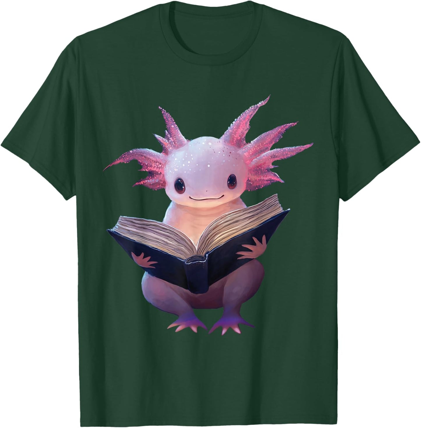 Axolotl Bookworm Reading Book Funny Kawaii Graphic T-Shirt - T-Shirt | Forest