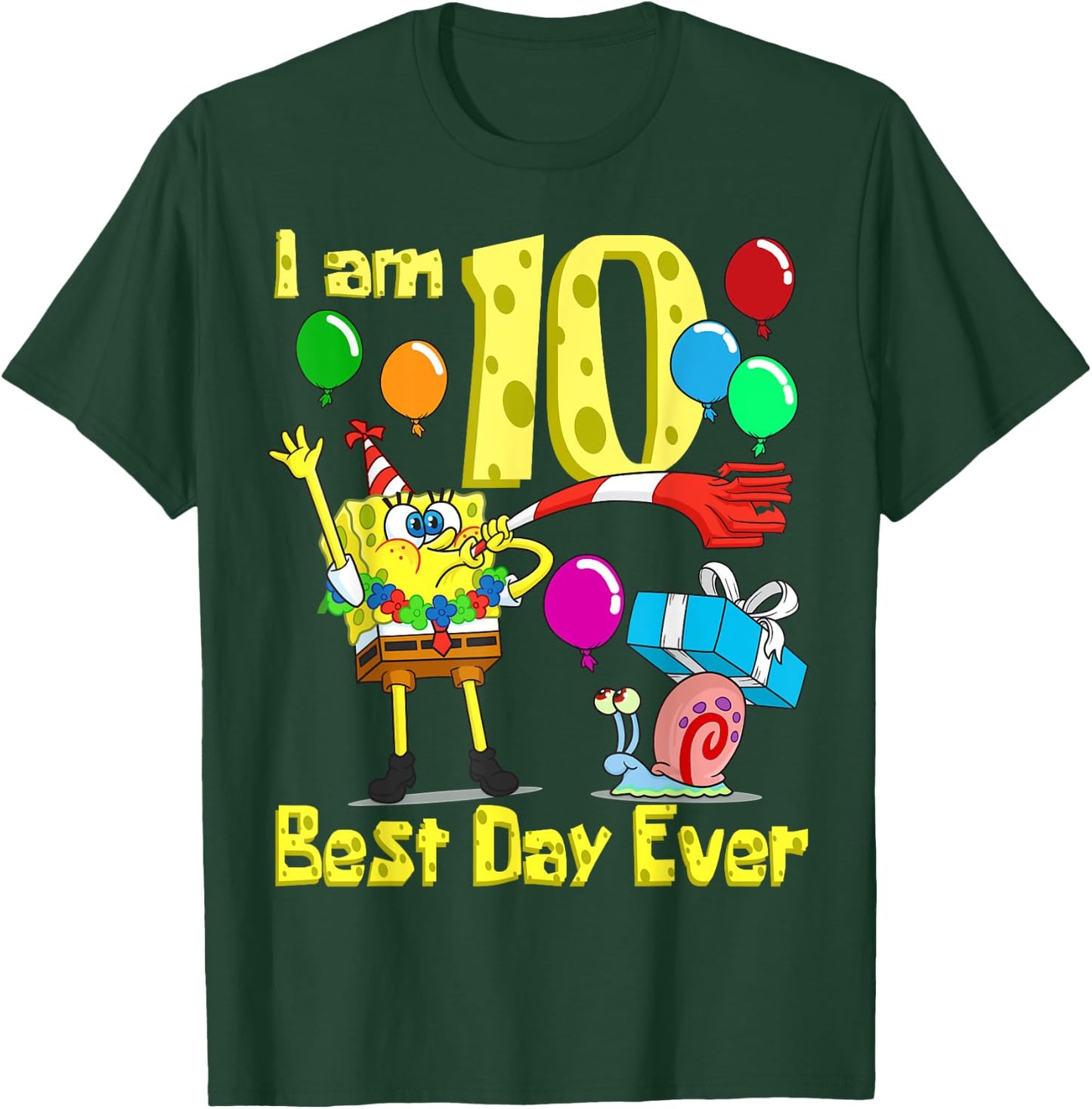 Mademark x SpongeBob SquarePants - SpongeBob I am 10 Years Old Birthday Party T-Shirt - T-Shirt | Forest