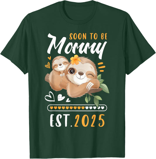 Mommy 2025, Expectant Mum, Baby Announcement, Sloths T-Shirt - T-Shirt | Forest