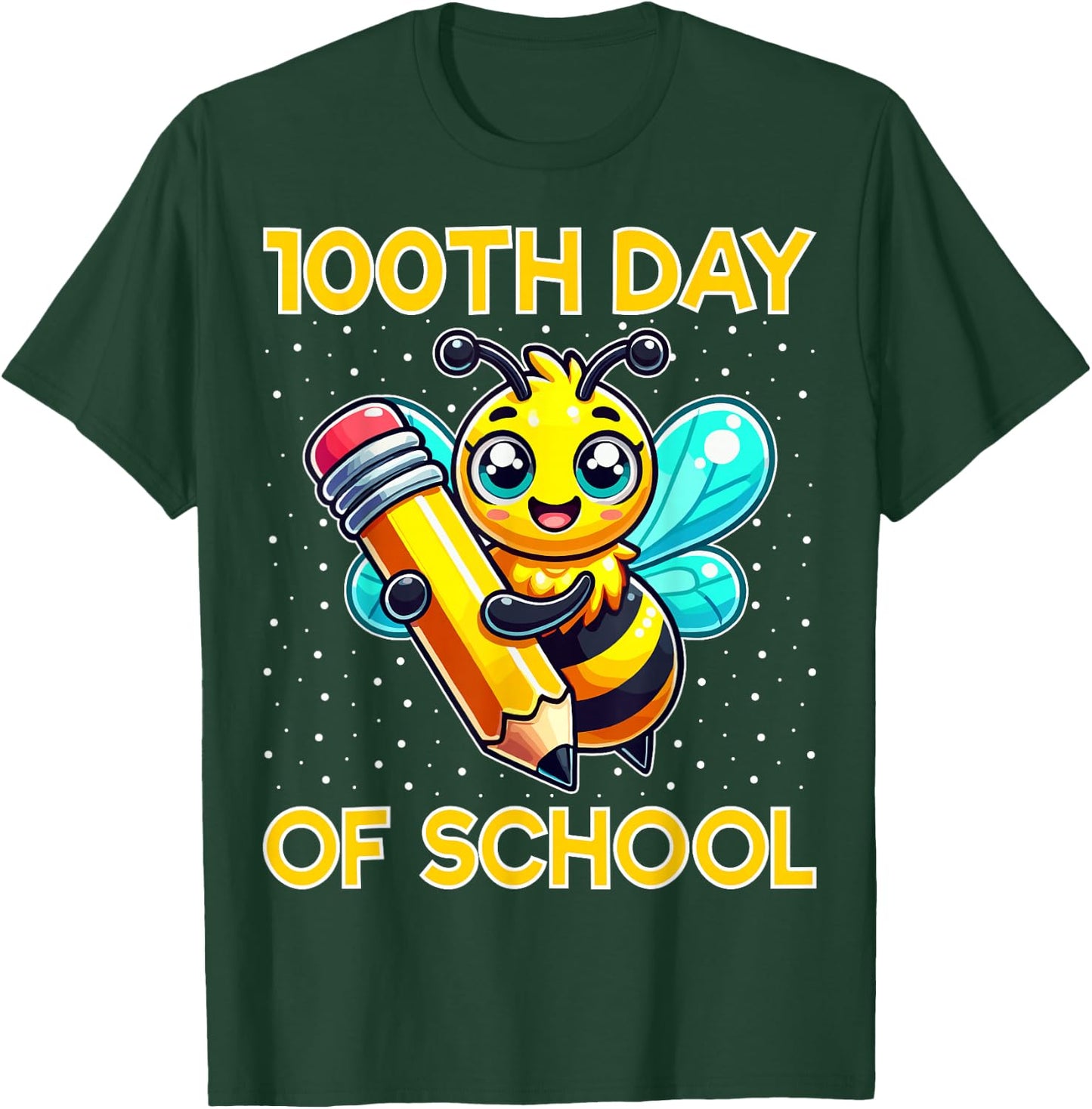 100th Day Of School Cute Bee 100 Days Of School Kids Teacher T-Shirt - T-Shirt | Forest