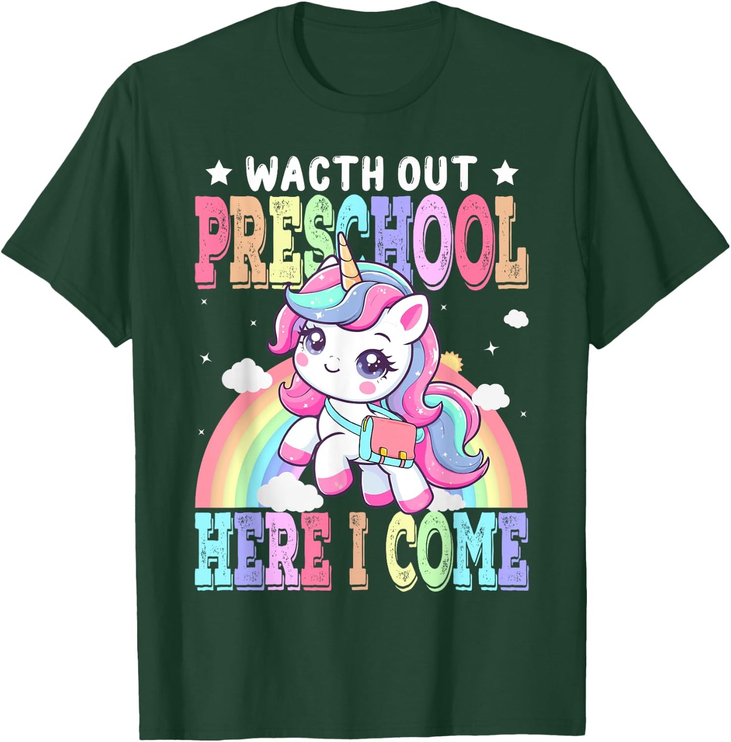 Watch Out Preschool Here I Come Unicorn Back To School T-Shirt - T-Shirt | Forest