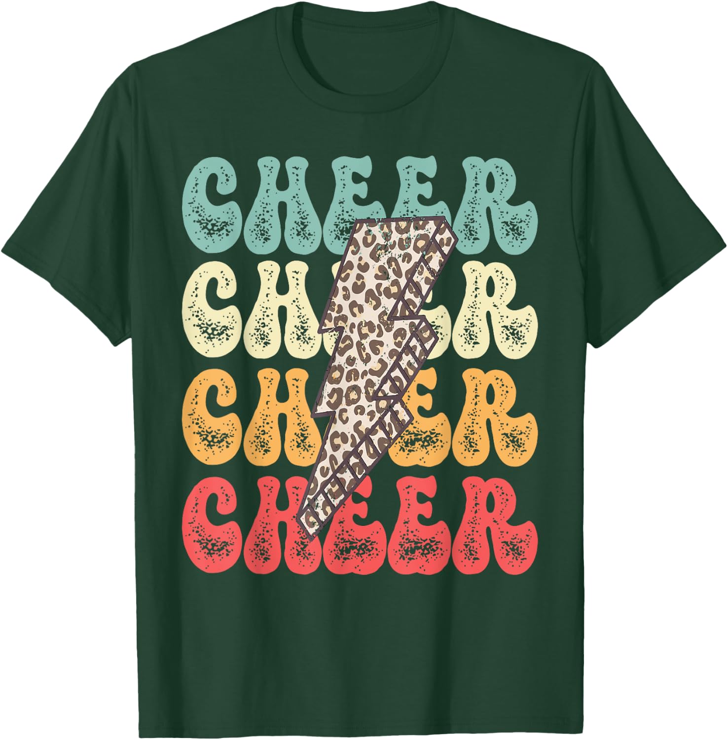 Retro Cheerleader - Cheer Leopard Cheetah Lightning Bolt T-Shirt - T-Shirt | Forest