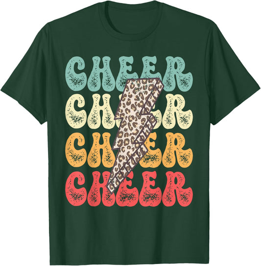 Retro Cheerleader - Cheer Leopard Cheetah Lightning Bolt T-Shirt - T-Shirt | Forest