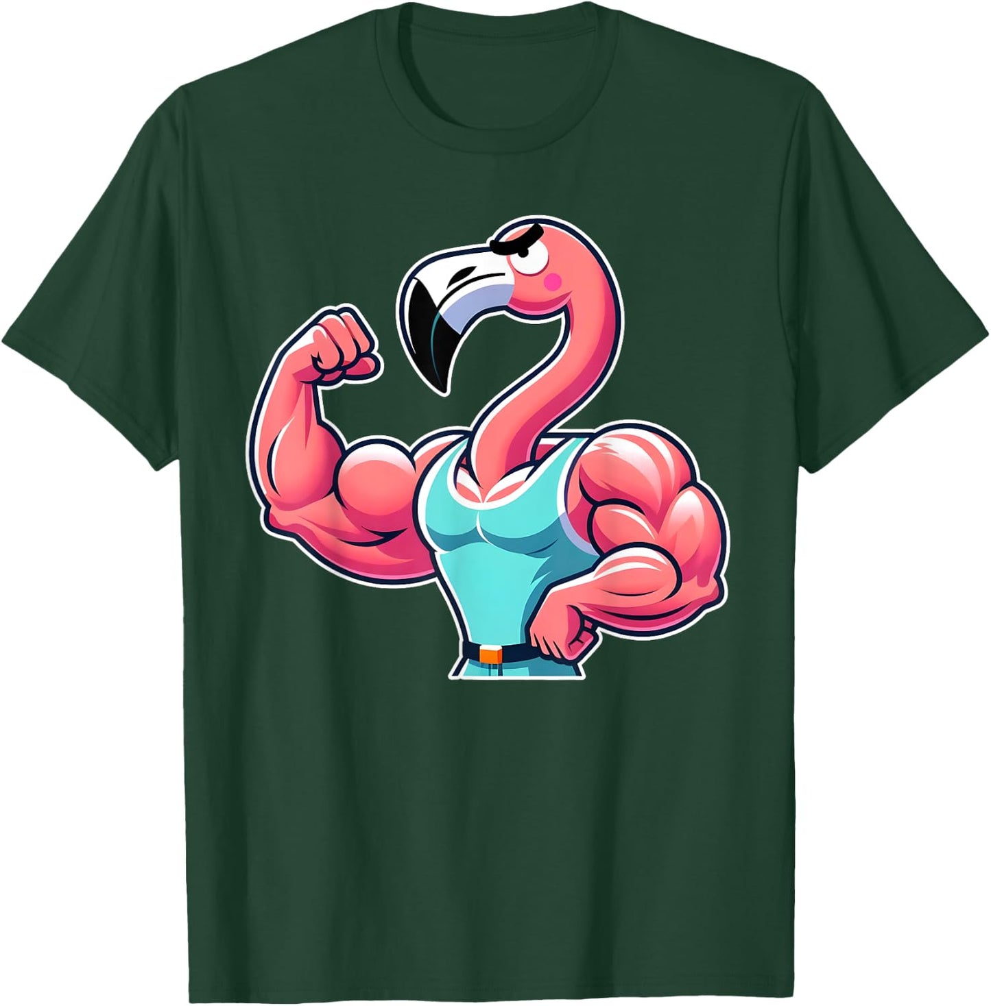 Bodybuilder Flamingo Flexing Muscles Workout Gym Enthusiast T-Shirt - T-Shirt | Forest