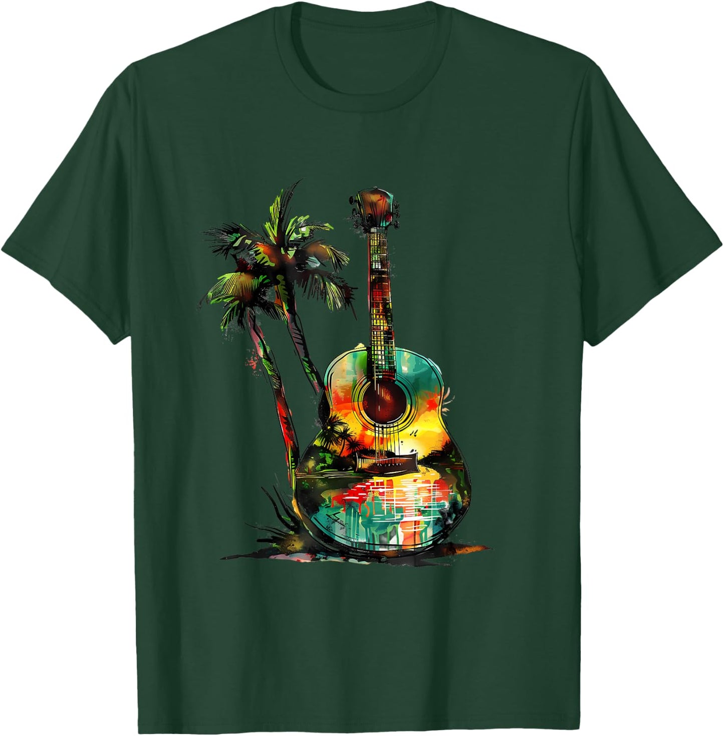 Rasta Reggae Guitar Rastafari Roots Jamaican Music T-Shirt - T-Shirt | Forest