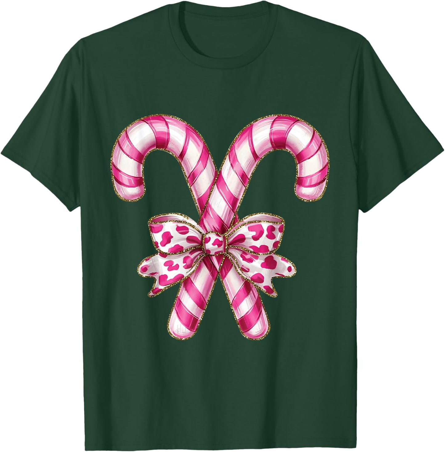 Christmas Candy Cane Coquette Bow Xmas Holiday Women Girls T-Shirt - T-Shirt | Forest