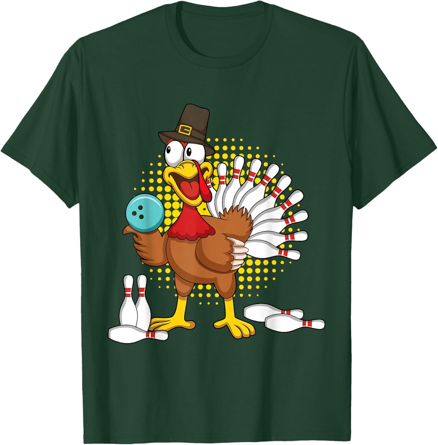 Autumn Turkey Funny Thanksgiving Turkey Bowling T-Shirt - T-Shirt | Forest