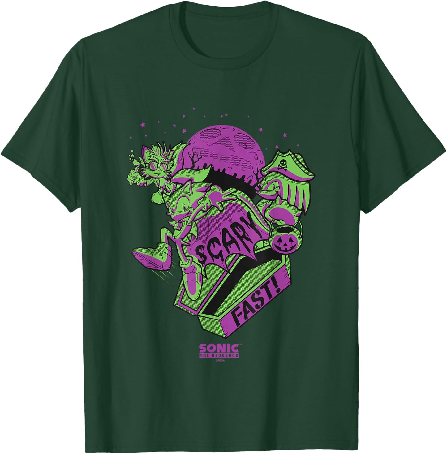 Sonic The Hedgehog Halloween Scary Fast Retro Neon Logo T-Shirt - T-Shirt | Forest