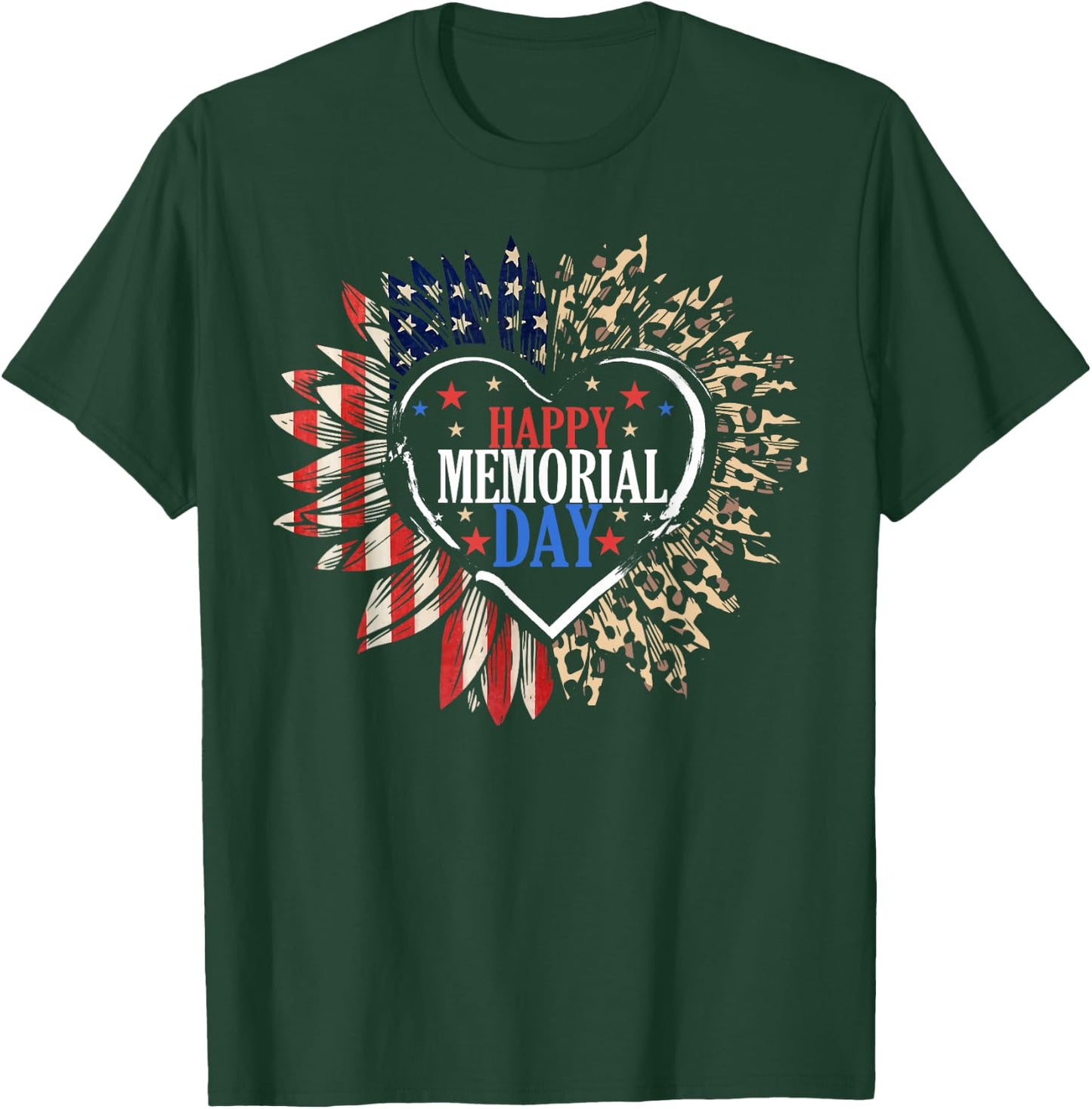 Happy Memorial Day USA Flag Sunflower Patriotic Veterans Day T-Shirt - T-Shirt | Forest