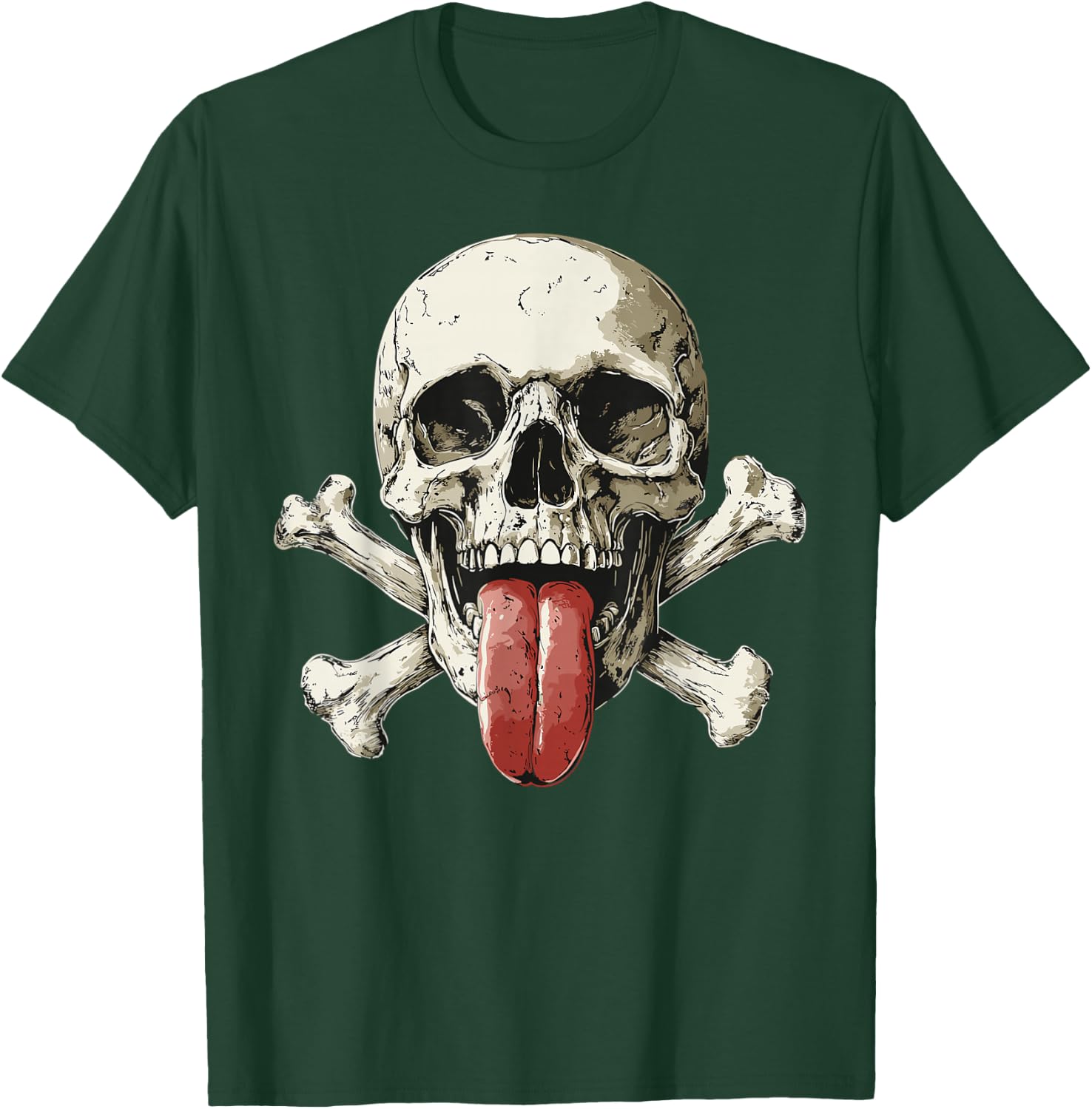 Modern Skull, Tongue Out Pirate Skull , Black, S T-Shirt - T-Shirt | Forest