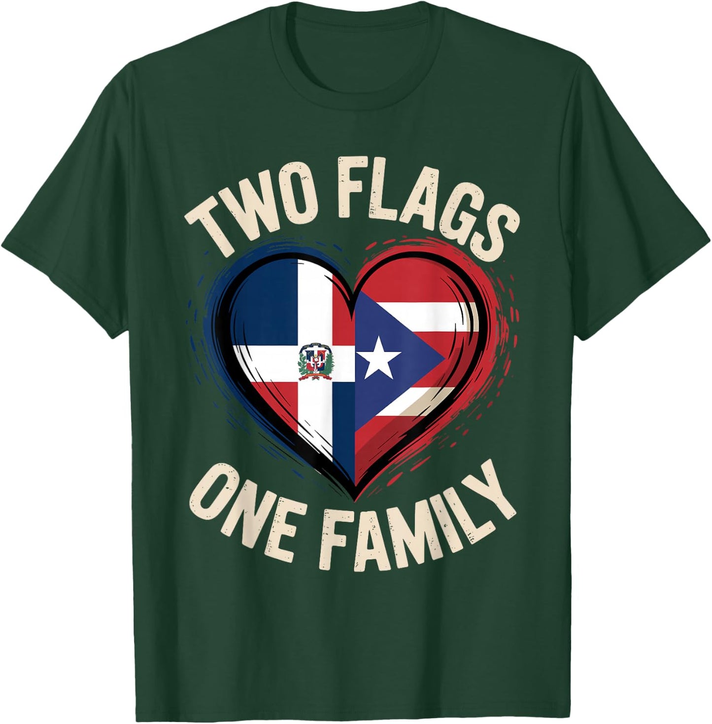 Two Flags One Family Puerto Rican Dominican Roots T-Shirt - T-Shirt | Forest