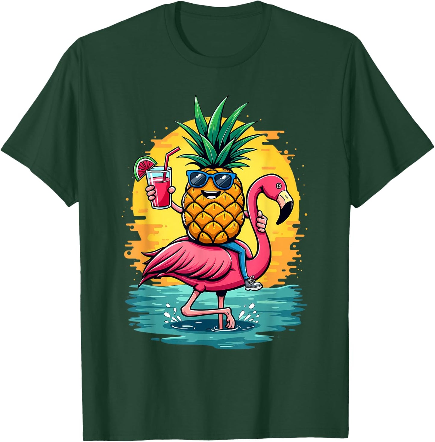 Flamingo and Pineapple Beach Hawaiian Boys Vintage T-Shirt - T-Shirt | Forest