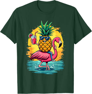 Flamingo and Pineapple Beach Hawaiian Boys Vintage T-Shirt - T-Shirt | Forest