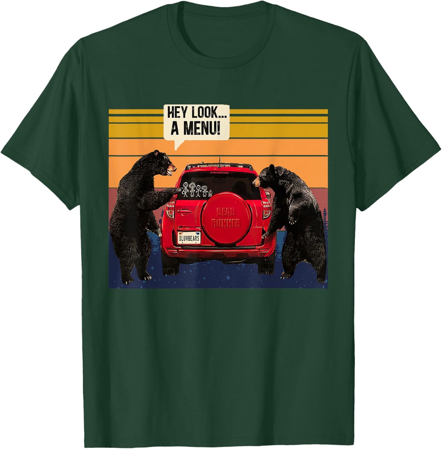 Hey Look A Menu Camping Camper, Retro Vintage Funny Bear T-Shirt - T-Shirt | Forest