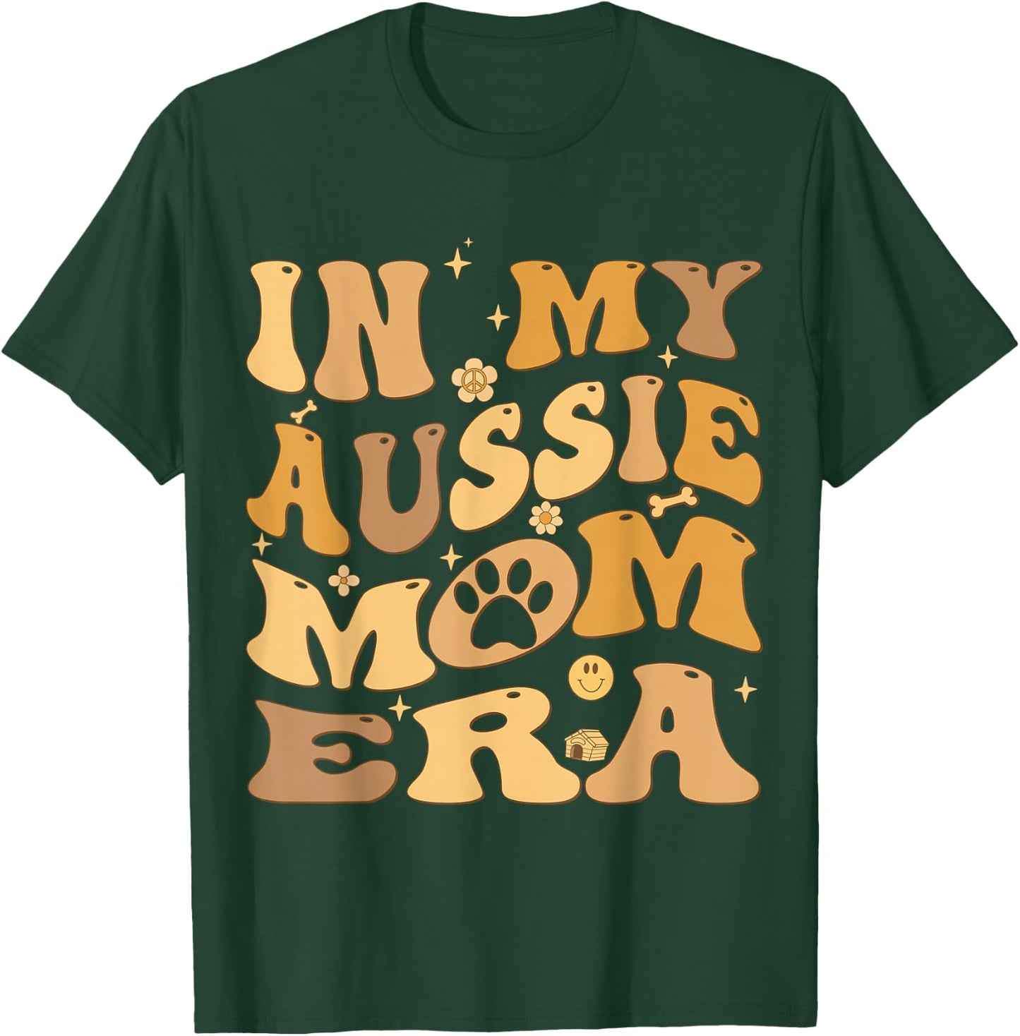 In My Aussie Mom Era Groovy Australian Shepherd Dog Owner T-Shirt - T-Shirt | Forest