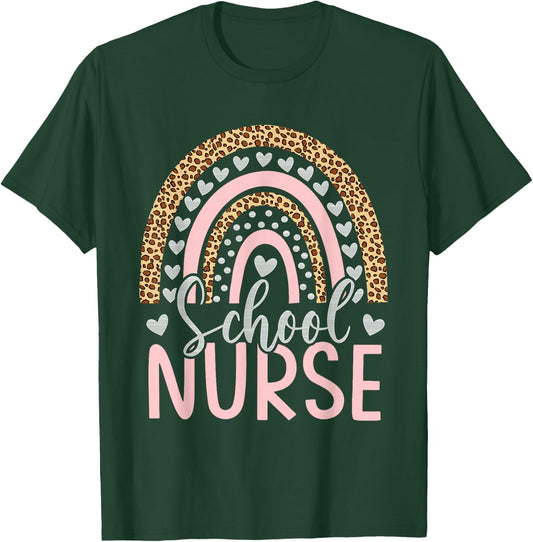 School Nurse Rainbow Leopard Appreciation Nursing T-Shirt - T-Shirt | Forest