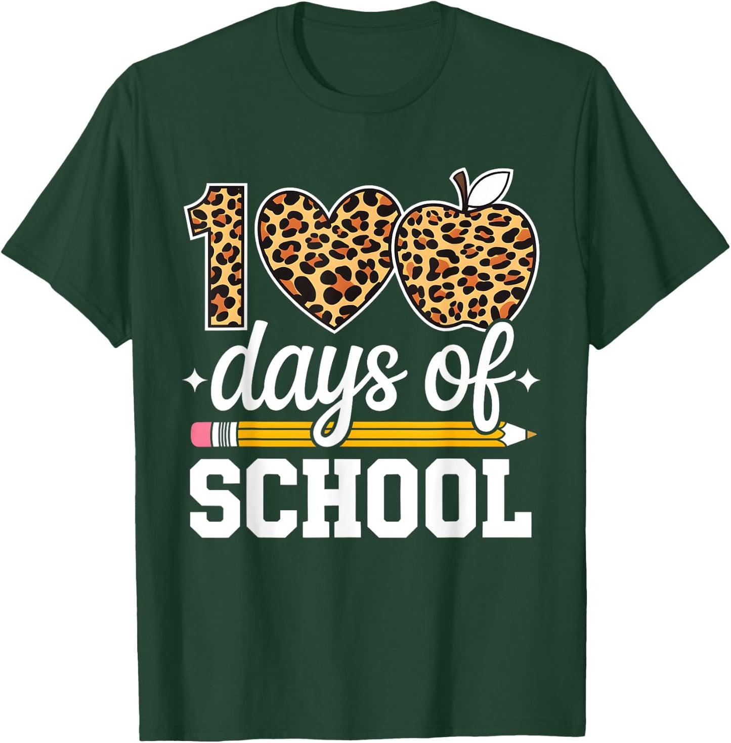 100 Days Of School Leopard Teacher Happy 100th Day Of School T-Shirt - T-Shirt | Forest
