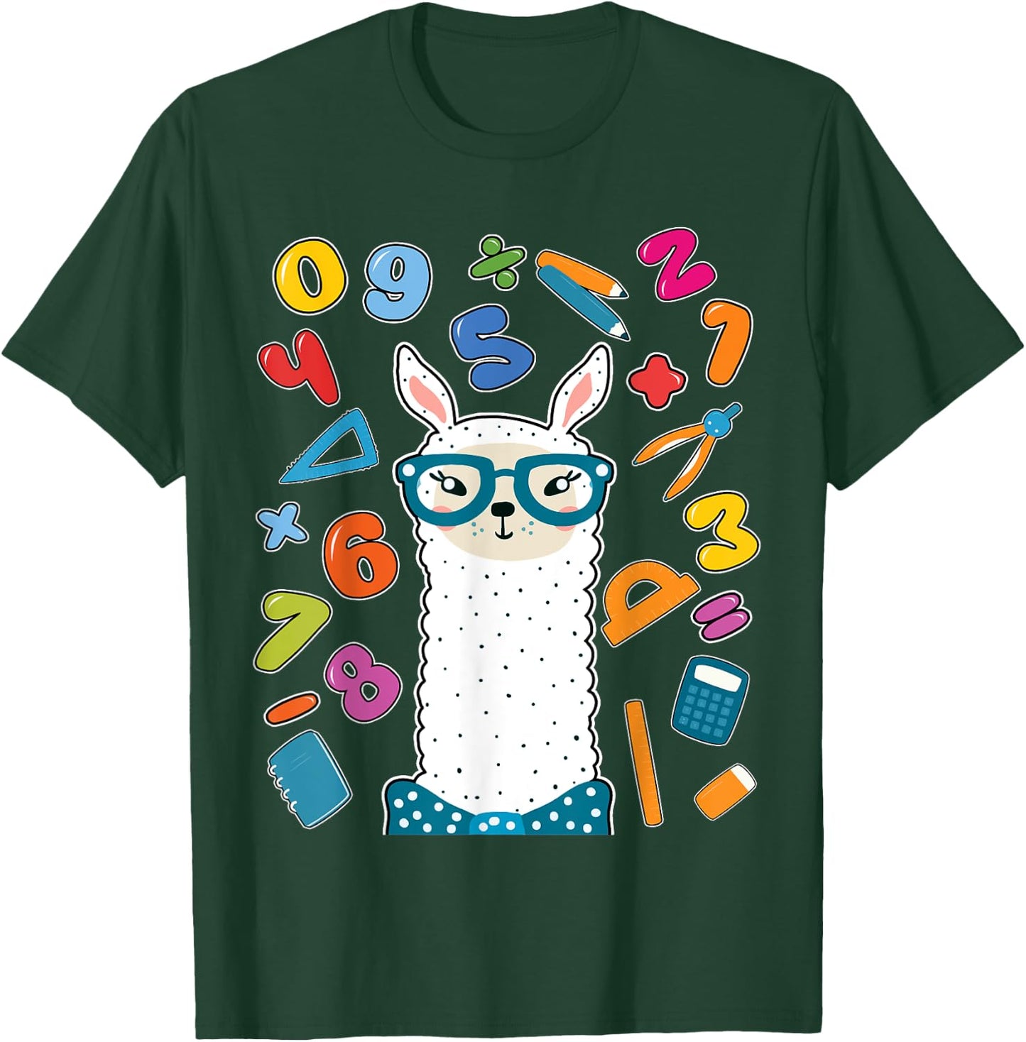 Cute llama alpaca Numbers Math day school teacher kids gift T-Shirt - T-Shirt | Forest