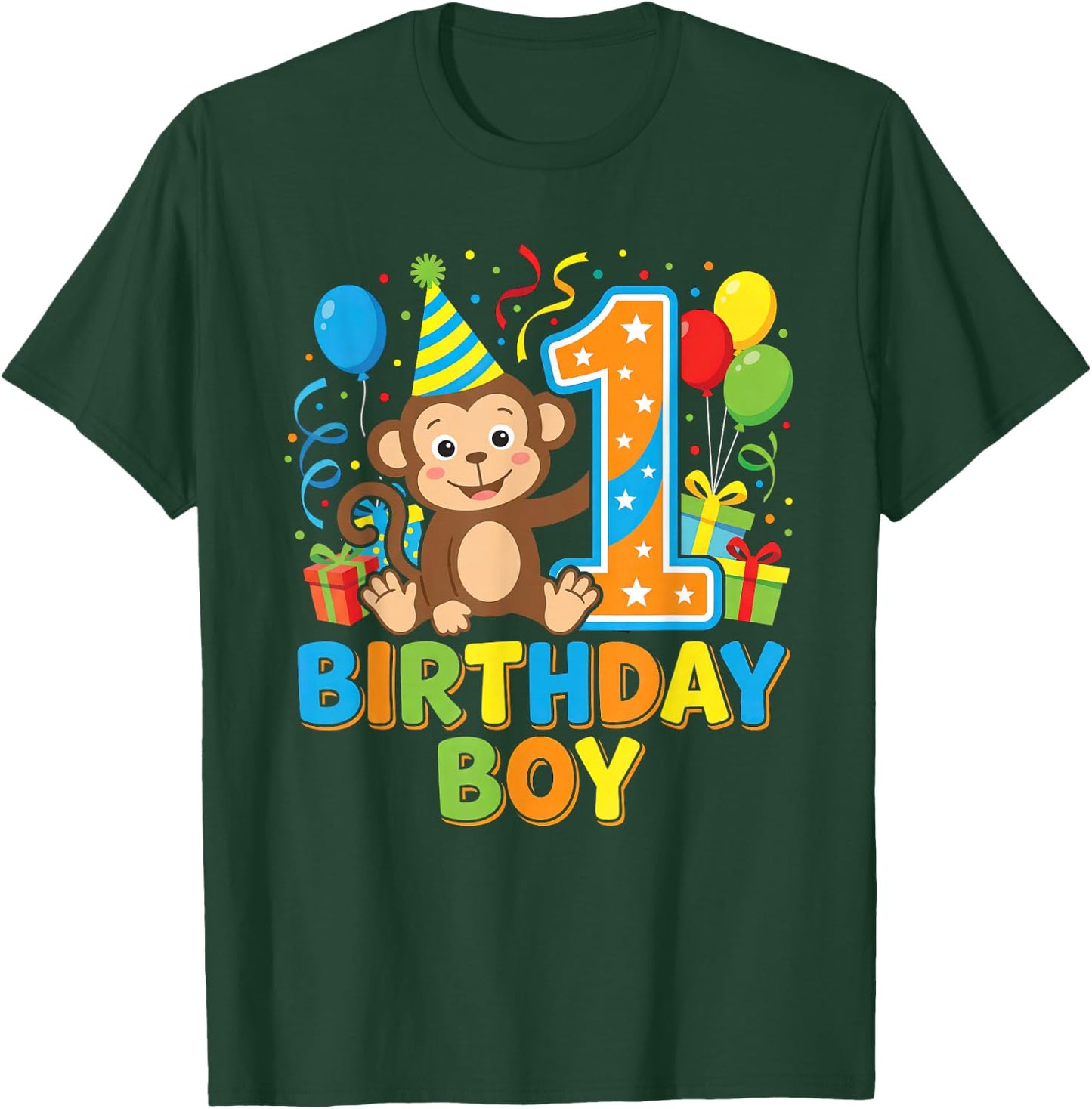 Cute Monkey One Year Old Boy Birthday T-Shirt - T-Shirt | Forest