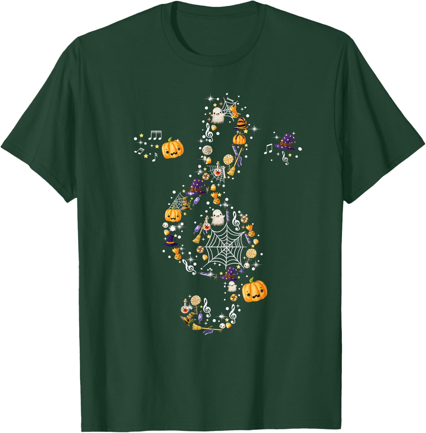 Music Note Symbol Halloween For Music Teacher Musicians T-Shirt - T-Shirt | Forest