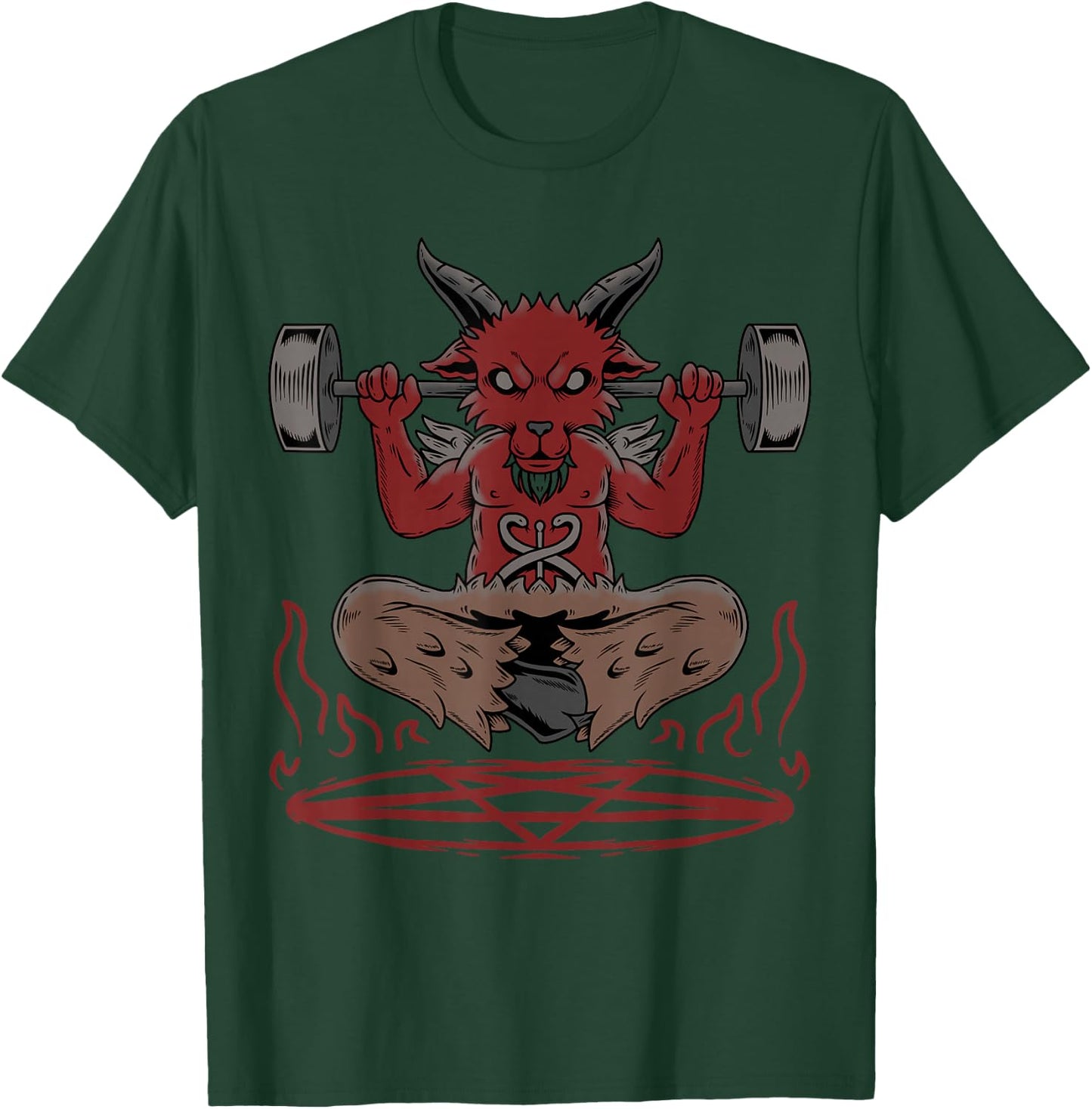 Lucifer Sigil Satanic Goat Weightlifting Occult Baphomet T-Shirt - T-Shirt | Forest
