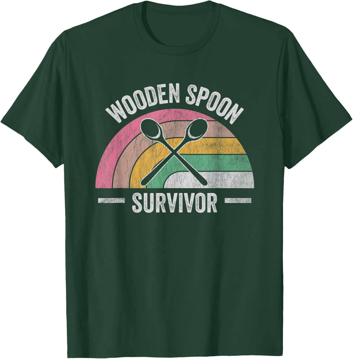 Wooden Spoon Survivor Retro Rainbow Humor T-Shirt - T-Shirt | Forest