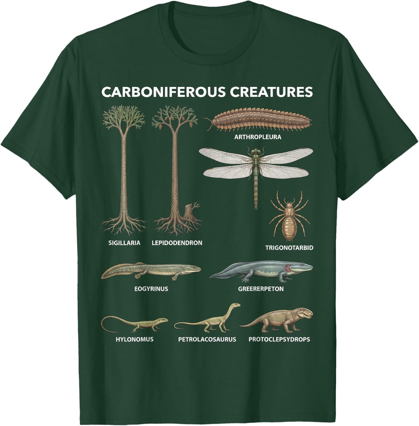 Carboniferous Creatures Paleontology Fossil Species T-Shirt - T-Shirt | Forest