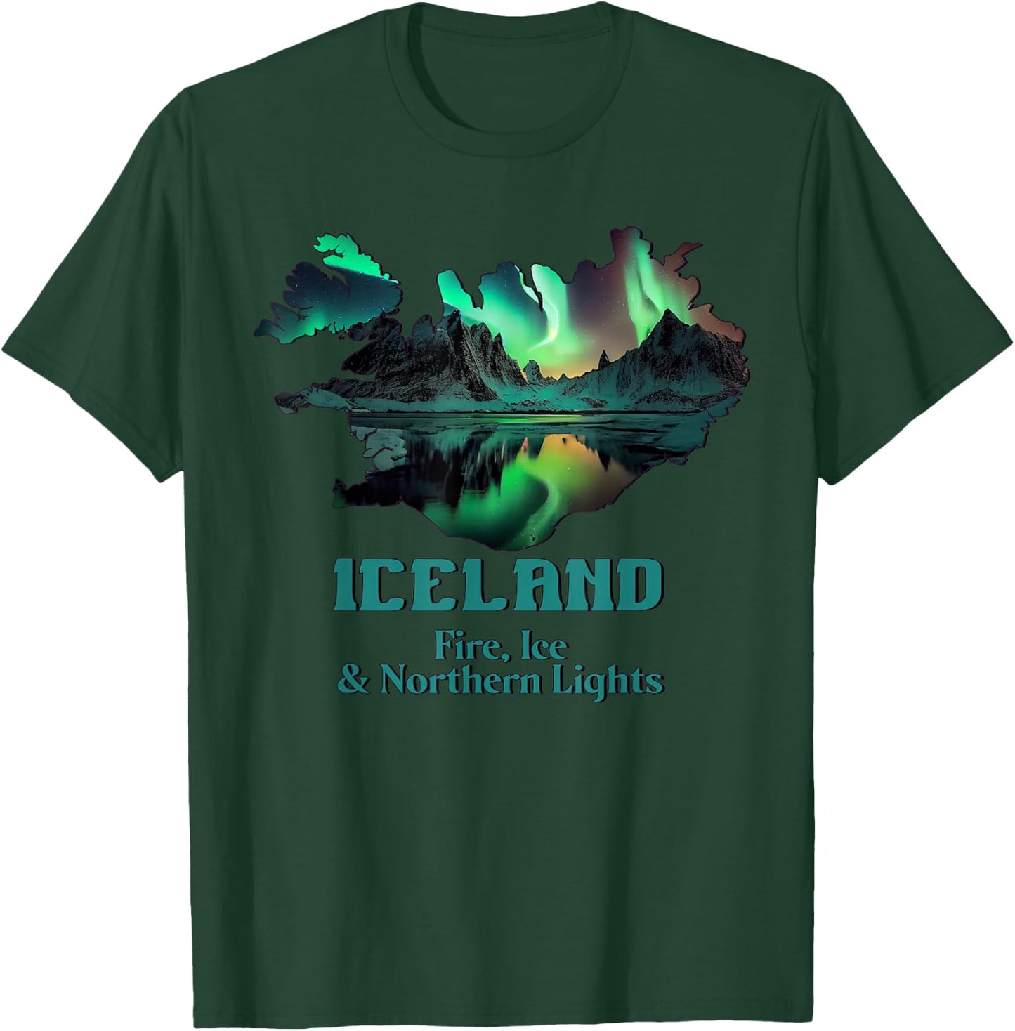 Aurora Borealis Island Natur Feuer Eis Camping Wandern T-Shirt - T-Shirt | Forest