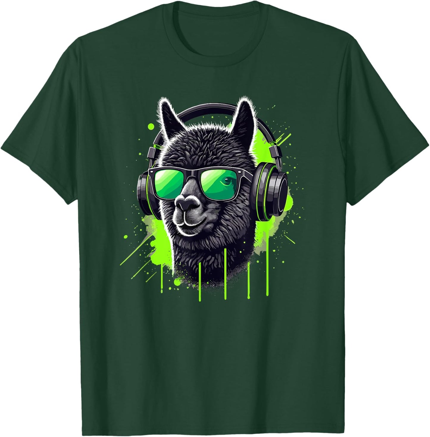 Alpaca Sunglasses Helmet Llama Llamas T-Shirt - T-Shirt | Forest